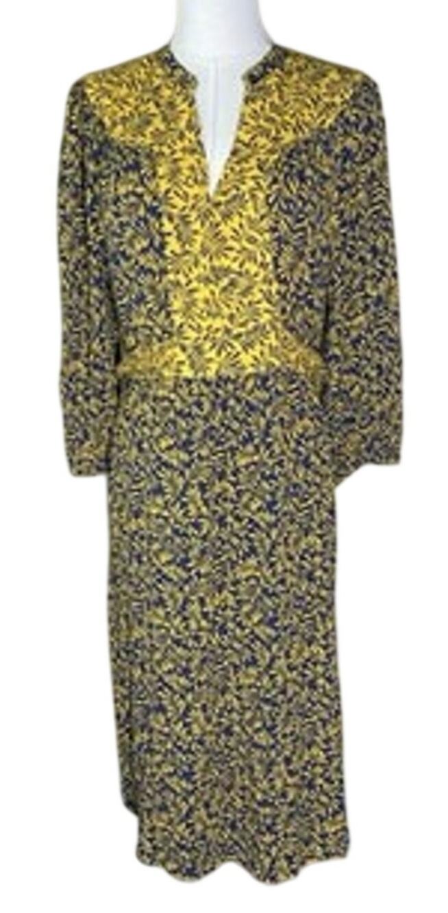 Boden Ariadne Dress Belted Leaf Print Blue Yellow Viscose Women 14R